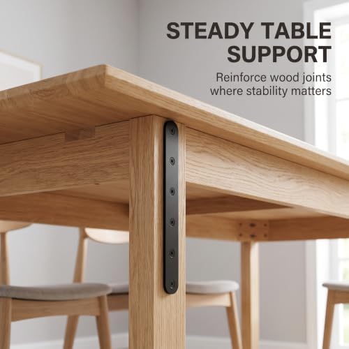 12Pack Straight Brackets Black, 8Inch 200MM Mending Plate Metal Brackets for Brace, Heavy Duty Joining Plates for Wood Fence Bookcase Cabinet, Straight Brace Repairing Mending Plates
