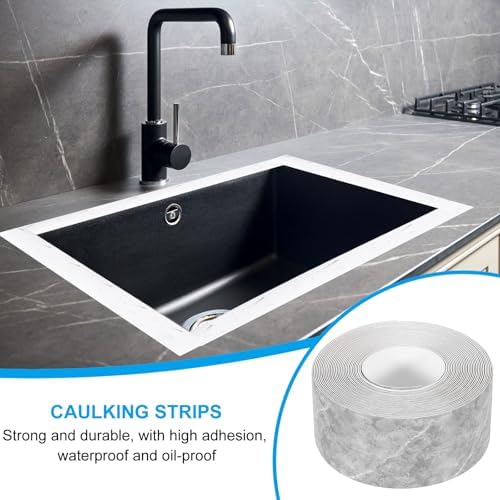 PATIKIL Caulk Tape 1.5" x 16 Ft, Self Adhesive Sealing Tape Waterproof Toilet Tub Caulk Sealant Strip Sealing Trim for Kitchen Bathroom Toilet Bathtub Sink Countertop, Dark Grey