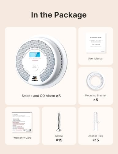 X-Sense Smoke Detector Carbon Monoxide Detector Combo, SC07, 5-Pack