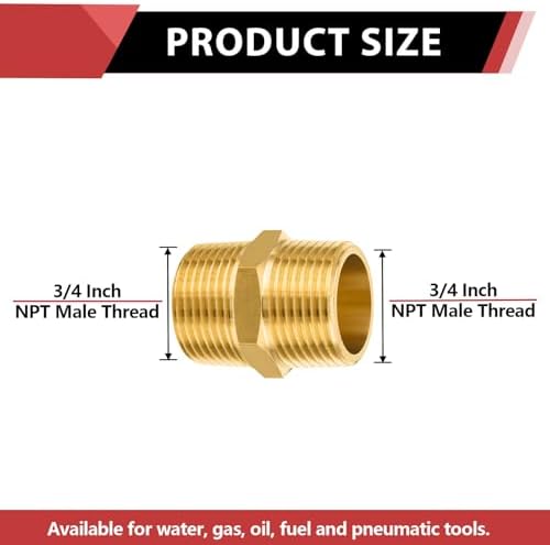 5Pcs EFIELD Hex Nipple 3/4"x 3/4"NPT Male Brass Pipe Fitting(NPT014-5)