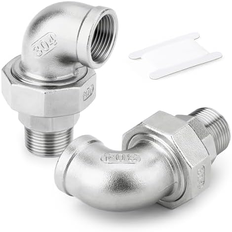 TAISHER 2PCS 304 Stainless Steel 90 Degree Elbow Union, 3/4" NPT Female x 3/4" NPT Male Cast Pipe Fitting