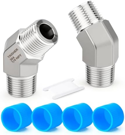 TAISHER 2pcs 304 SS 45 Degree Elbow 1/4"MNPT Forged Pipe Connector