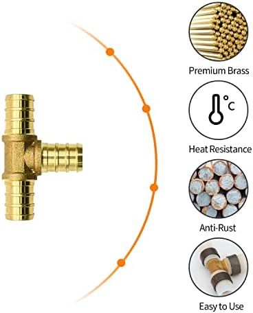 25 Pack 1/2" PEX Fittings, PEX Tee Fittings, Brass PEX Fittings