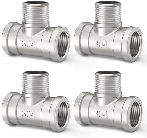 ChillWaves 304 Stainless Steel Pipe Fitting, Male Branch Tee 1/8" NPT Female x 1/8" NPT Male x 1/8" NPT Female Thread Adapter(4-PACK)
