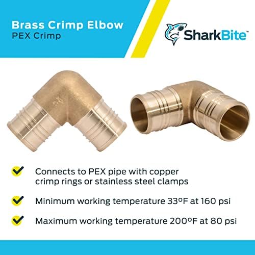 SharkBite 2 Inch Crimp 90 Degree Elbow, Brass Plumbing Fitting, PEX Pipe, PE-RT, UC0254