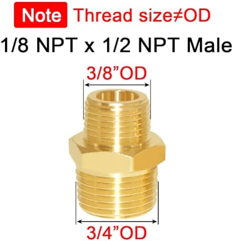 Joywayus 2 Pack Brass 1/2" NPT Male to 1/8" NPT Male Pipe Fitting Adapter