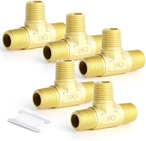 GASHER 5PCS Brass 3 Way, 1/4" x 1/4" x 1/4" NPT Male Tee Pipe Fittings