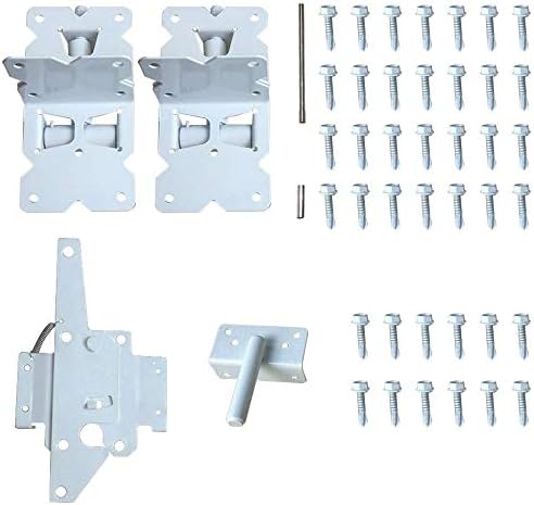 ZEKOO Stainless Steel Vinyl Fence Gate kit, Self Closing Gate Hinges and Latch, Rust Proof, Use for Vinyl Fence Gate and Wood Fences Gate, Heavy Duty 1 Gate Latch 2 Gate Hinges (White)
