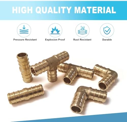 25 Pack 1/2" PEX Fittings,1/2" PEX Tee,Heavy-Duty Brass Crimp Fittings for PEX Pipes with Leak-Resistant Construction,1/2 Pex-B Fittings for PEX Piple Plumbing