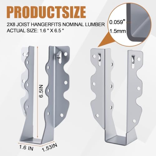 2x8 Joist Hangers Galvanized 20 Pcs,16 Gauge Face Mount Joist Hanger