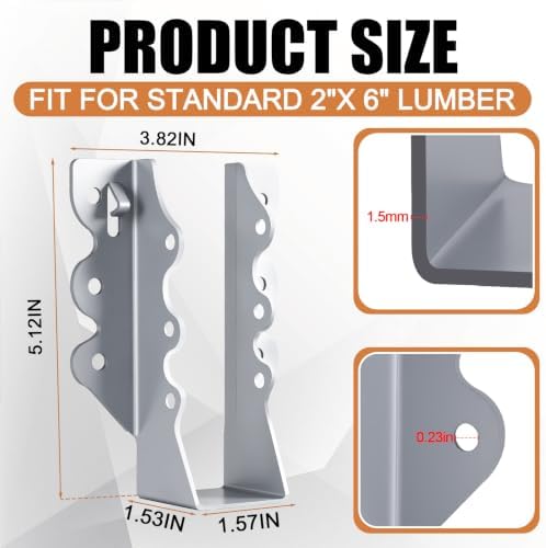 26 Pcs 2" x 6" Galvanized Steel Joist Hanger|Thickness 1.5mm