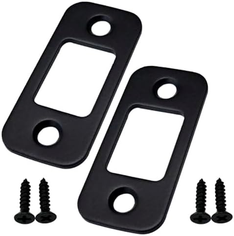 QCAA Solid Brass Deadbolt Strike Plate, Door Backplate, Round Corner, 1" x2-1/4", Matte Black, 2 Pack, Made in Taiwan