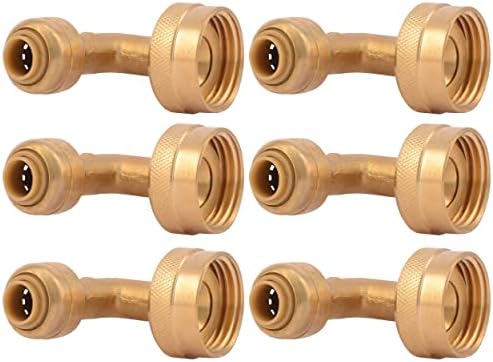 SharkBite 1/4 Inch (3/8 Inch OD) x 3/4 Inch 90 Degree Dishwasher Elbow, Female Thread, Pack of 6, Push to Connect Brass Plumbing Fitting, PEX Pipe, Copper, CPVC, PE-RT, HDPE, U2276LF
