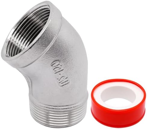 1PCS 45 Degree Elbow Fittings, 1-1/2" NPT Male to 1-1/2" NPT Female 304 Stainless Steel Pipe Fitting, Connector Coupler Apply to Outdoor Garden Industrial