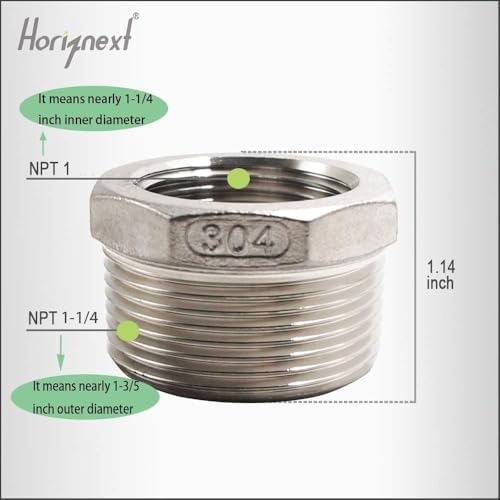 Reducing Bushing Pipe Adapter 1-1/4 MIP x 1 FIP, 304 SS, 2 Pcs