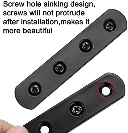 Sumnacon 8Pcs Stainless Steel Flat Plates - 4 Inch Heavy Duty Mending Plate Straight Corner Brace Brackets Connector Furniture Repair Fixing Joint with Screws, Black