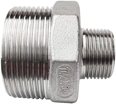 Male Hex Nipple Threaded Reducer Connector Pipe Fitting Adapter,Stainless Steel 304 NPT (1-1/2" x 3/4")