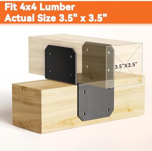 4Pcs 4x4 Joist Anchor Connector - Heavy Duty Steel Post Cap Tie Brakcet, 16 Gauge Carbon Steel 4x4 Post Connector Brackets, Post to Beam Connector Fits 2x4 Lumber(Actual Size 3.5"x3.5")