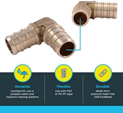 SharkBite 1/2 x 3/4 Inch Crimp 90 Degree Reducing Elbow, Pack of 25, Brass Plumbing Fitting, PEX, PE-RT, UC274LF