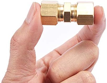 Brass Compression Tube Pipe Fitting Connector, Straight Coupling Adapter, 3/8" Tube OD x 3/8" Tube OD Connector 5pcs (3/8" OD Compression x 3/8" OD Compression)