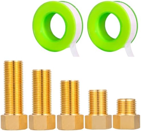 Brass Pipe Fitting, 1/2-Inch Female to 1/2-Inch Male Pipe Nipple Extension Connector, Hex Bushing Adapter Set (Length 30/40/50/70/100MM)