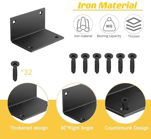 8 PCS Iron 2.76 Inch L Right Angle Bracket with Screws, 2.76" x 1.57" x 1.57" Metal Joint Bracket 90 Degree Corner Brace for Wood Bookshelf Furniture Cabinet, Thickness 3 mm Heavy Duty Black Brackets