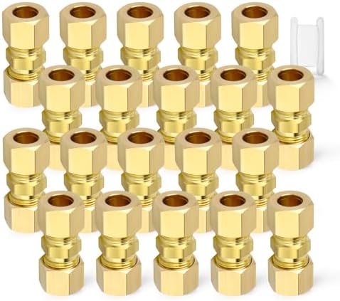 20PCS Brass Compression Tube Pipe Fittings, 1/4" OD