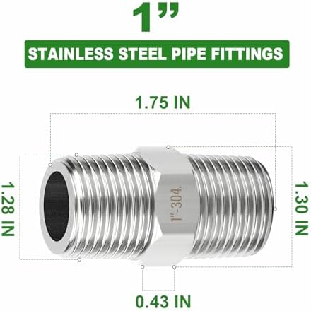 TAISHER 5PCS 304 SS New Hex Nipple,1" NPT Male, Pipe Adapter Fitting