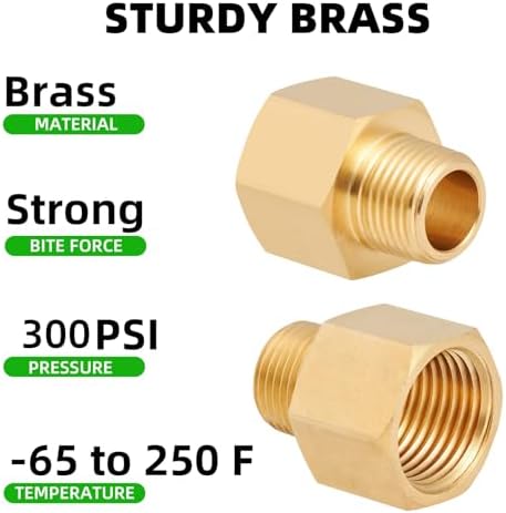 Brass Pipe Fitting,3/8 Inch NPT Male to 1/2 Inch NPT Female Brass Pipe Hose Tube Fitting Hex Head 3/8'' Male NPT to 1/2'' Female NPT Reducer Adapter 5pcs(3/8 npt male x 1/2 npt female)
