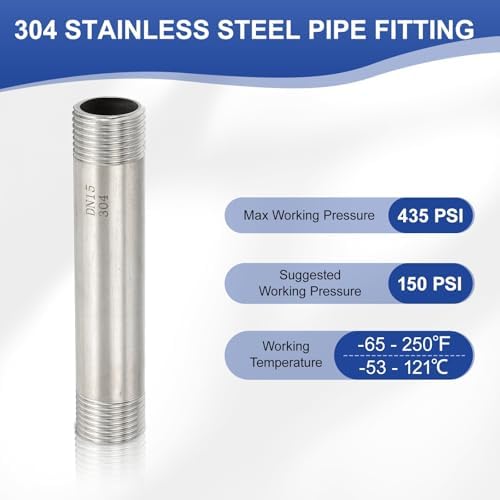 PATIKIL 304 Stainless Steel Pipe Fitting, 2 Pack 1/2" BSP Male x 1/2" BSP Male Threaded 3" Length Nipple Cast Pipe for Extending Piping, Silver