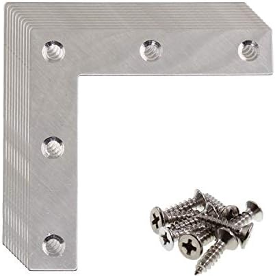 Stainless Steel L Shape Flat Corner Brace Bracket for Wood, Metal Fixing Joining Support Brace for Shelves, Furniture and Cabinet 10 Pack (80x80mm)