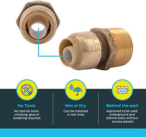 SharkBite 1/2 Inch x 3/4 Inch MNPT Reducing Adapter, Pack of 6, Push To Connect Brass Plumbing Fitting, PEX Pipe, Copper, CPVC, PE-RT, HDPE, U116LF