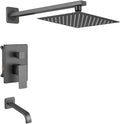 Grey Shower Faucet Set with Tub Spout Bathroom Luxury Rain Mixer Shower Head System Wall Mounted Shower Faucet Complete, Single Handle Tub and Shower Trim Kit with Rough-in Valve