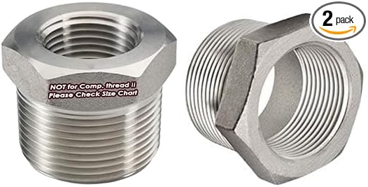 Beduan Stainless Steel Reducer Hex Bushing, 1/2" Male NPT to 3/8" Female NPT, Reducing Cast Pipe Adapter Fitting(Pack of 2)