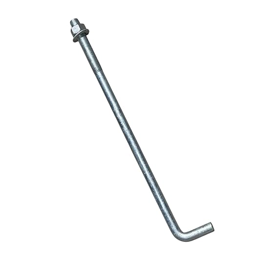 Sandbaggy 1" x 24" Threaded Concrete Anchor L-Bolts (Nuts & Washers Included) - Hot Dipped Galvanized - Sill Plate, Base Plate, Masonry, Wood, Cement Anchors, J Bolt (2, 1" x 24")