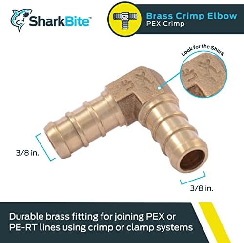 SharkBite 3/8 Inch Crimp 90 Degree Elbow, Brass Plumbing Fitting, PEX Pipe, PE-RT, UC246LFA