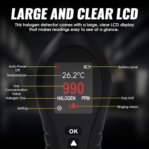 HVAC Refrigerant Leak Detector, Freon Leak Detector, Halogen Gas Sniffer for Air Conditioning & Automotive AC, 0-1000ppm Range with 10-Inch Probe, Detects R12 R22 R134a R410a CFCs HCFCs HFCs