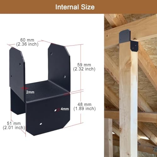 4 Pcs Post Caps Tie Bracket/ Joist Anchor Connector/ Heavy Duty Steel Mounting Joist Hanger Brackets Support/ for 2x2 Post, Post Base Steel Post Anchor Connector