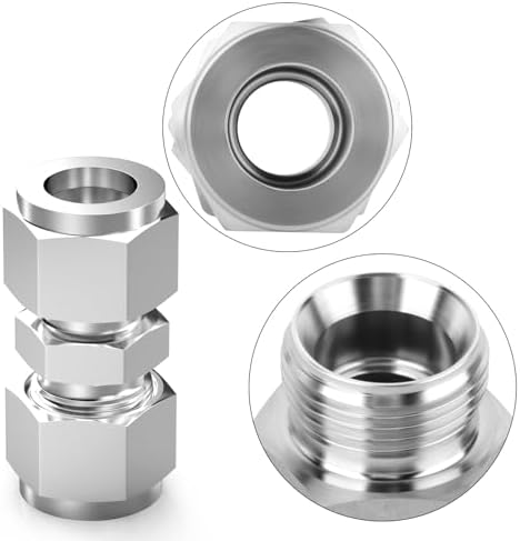 TAISHER 2PCS 304 Stainless Steel Compression Tube Pipe Fitting Connector, 6MM Tube OD x 6MM Tube OD Straight Adapter