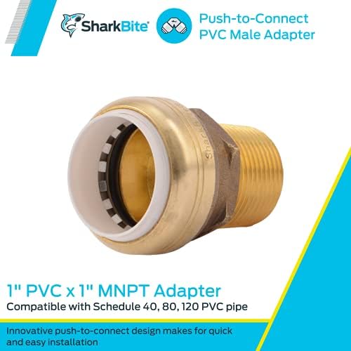SharkBite 1 Inch PVC x 1 Inch MNPT Adapter, Push to Connect Brass Plumbing Fitting, PEX Pipe, Copper, CPVC, PE-RT, HDPE, UIP140A