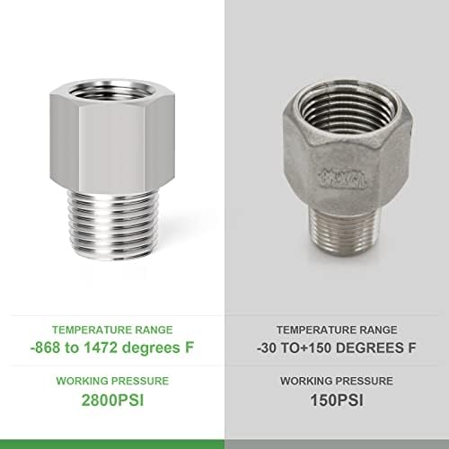 TAISHER 5PCS Forging of 304 Stainless Steel Fitting, Reducer Adapter, 1/4-Inch Male Pipe x 1/2-Inch Female Pipe