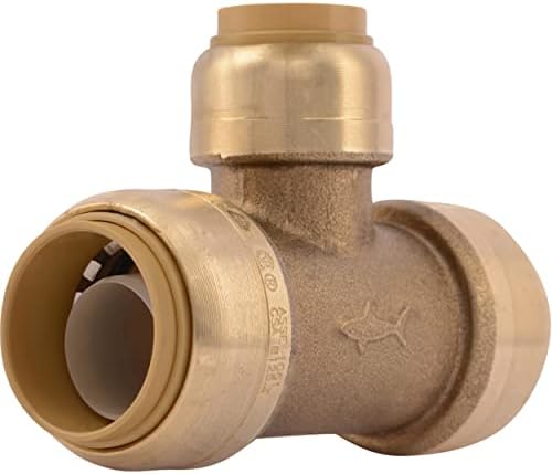 SharkBite 3/4 Inch x 3/4 Inch x 1/2 Inch Reducing Tee, Push To Connect Brass Plumbing Fitting, PEX Pipe, Copper, CPVC, PE-RT, HDPE, U412LFA