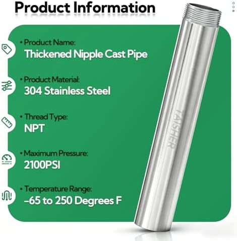 TAISHER 2Pcs Thickened Nipple Cast Pipe 3/4" MNPT x 3/4" FNPT, 8" Length