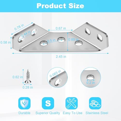 12-Pack Corner Brackets for Wood Frame, L Bracket Metal Angle Corner Braces