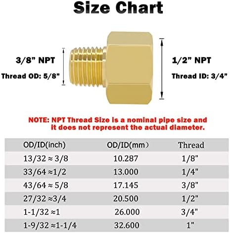 Hooshing 2PCS Brass Pipe Fitting 1/2" NPT Female to 3/8" NPT Male Reducer