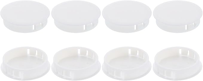 uxcell 8Pcs Plastic Hole Plugs, 45mm(1-3/4") Flush Type Panel Plugs, Round Snap Knockout Locking Plugs for Furniture Insert End Caps Panels, White