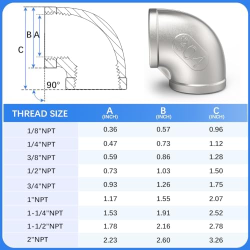 ChillWaves 304 Stainless Steel Pipe Fitting, 90 Degree Elbow 1-1/4" NPT Female x 1-1/4" NPT Female Thread Adapter(1-PACK)