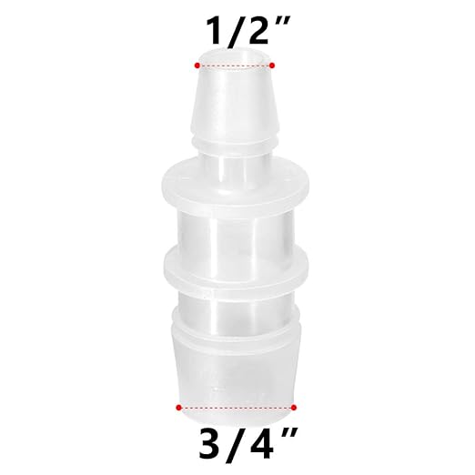 Quickun Plastic Hose Barb Reducer Fitting 3/4" to 1/2" Barbed Reducing Union Adapter Splicer Mender Joint Fitting (Pack of 2)