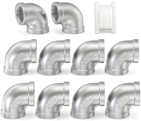 TAISHER 10PCS 304 Stainless Steel 90 Degree Elbow Fittings, 3/4 Inch NPT Female Pipe to 3/4 Inch NPT Female 304 Stainless Pipe Fitting