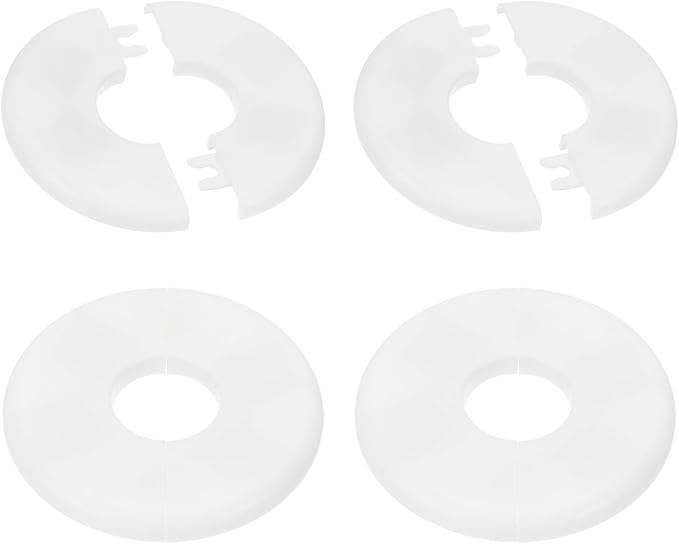 PATIKIL Wall Split Flange 85mm / 3.3" OD, 4 Pcs Round Escutcheon Plate Cover PPR Plumbing Cover Plates with Self-Adhesive Tape for 26.5mm / 1" Dia Water Pipe Faucet, White